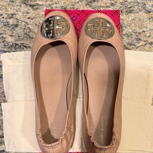 Tory Burch Brown Leather Flats with Gold Accents